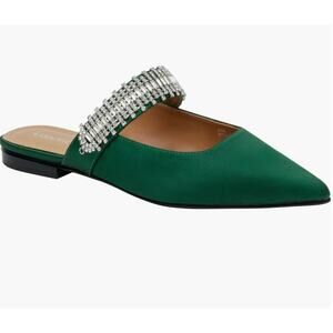 Lisa Vicky Crystal Embellished Pointed Toe Emerald Green Satin Flats size 7.5